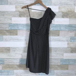 MM Couture Miss Me One Shoulder Dress Black Beige Print Fit & Flare Womens XS